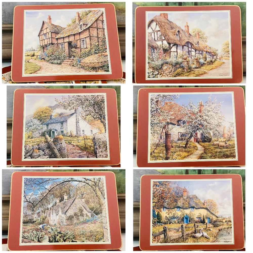 Vintage Cloverleaf Traditional Table Mats Cottages Set Of 6 England Cottagecore